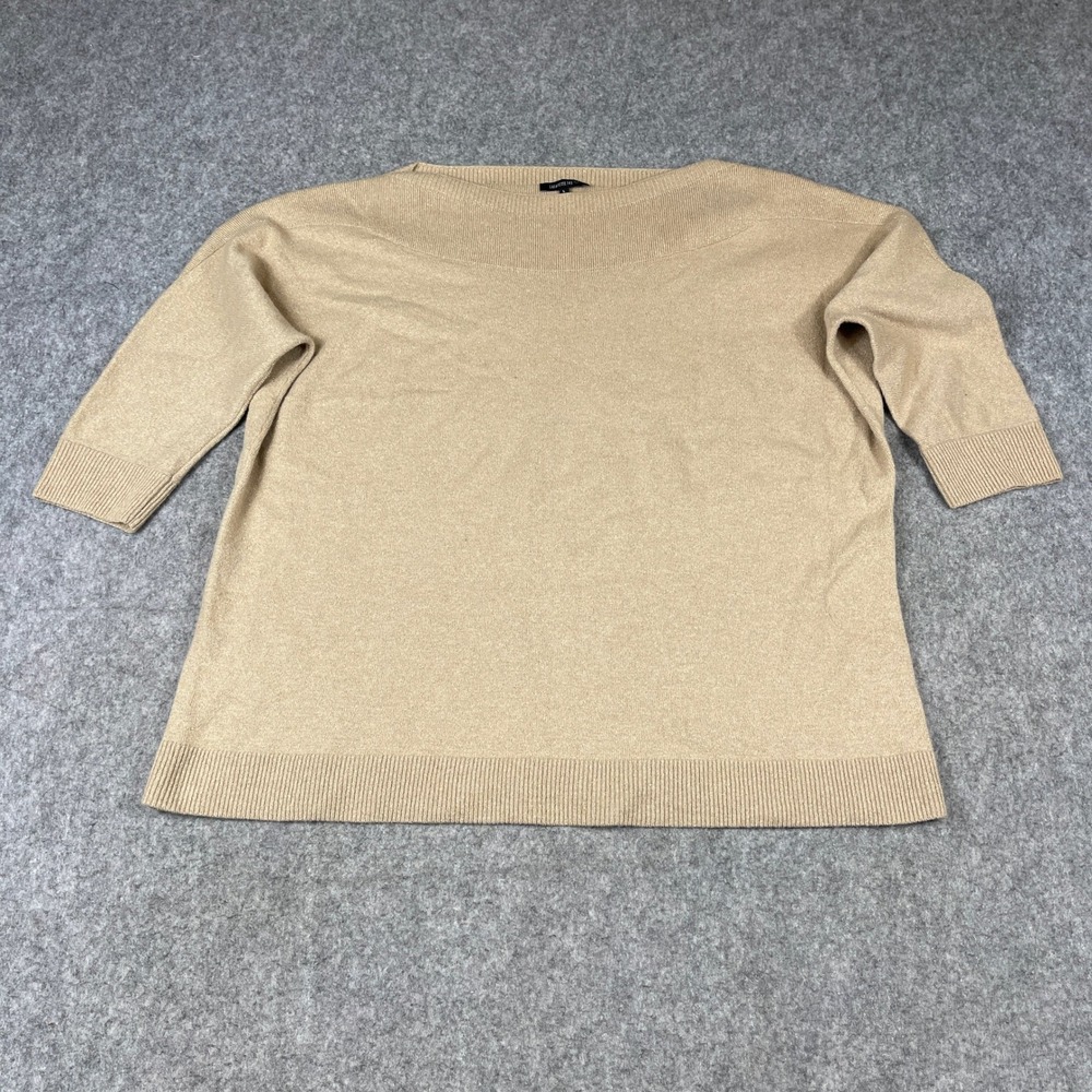 Lafayette 148 NY Tan Gold Metallic Wool Cashmere Angora Boat Neck Sweater L